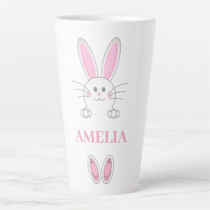 Pink Bunny Easter Cute Rabit Name Customzied Latte Mug