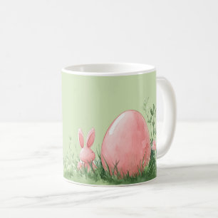 Pink Bunny & Easter Egg in Floral Meadow Coffee Mug