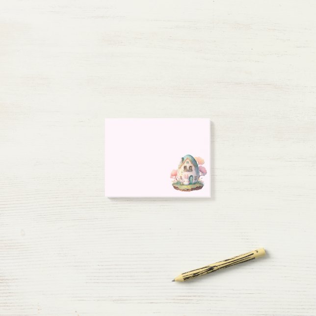 Pink Bunny & Egg Shaped House Kawaii Style Post-it Notes (On Desk)