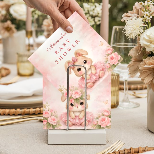 Pink Bunny Floral Baby Shower Napkin (Creator Uploaded)