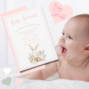 Pink Bunny Floral Baby Sprinkle Shower Invitation
