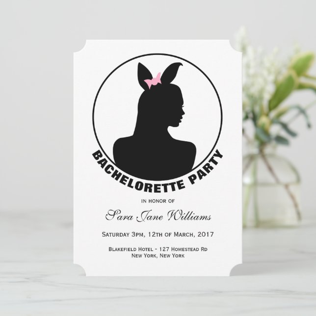Pink Bunny Girl Bachelorette Party Invitation (Standing Front)