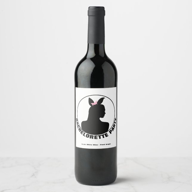 Pink Bunny Girl Bachelorette Party Wine Label (Front)