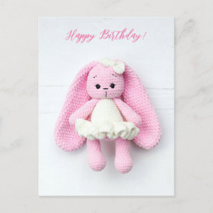 Pink Bunny Happy Birthday Art Postcard