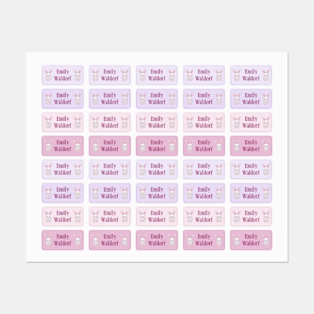 Pink Bunny  Kids' Name Clothing School Labels (Sheet)