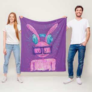 Pink Bunny Lost in Music Fleece Blanket