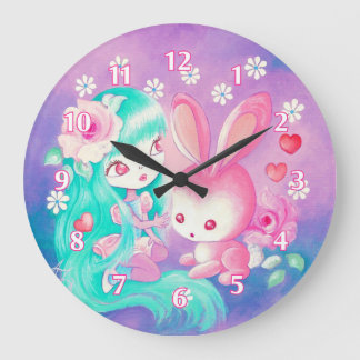 Pink Bunny Love Large Clock