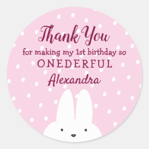 Pink Bunny Onederland 1st Birthday Classic Round Sticker