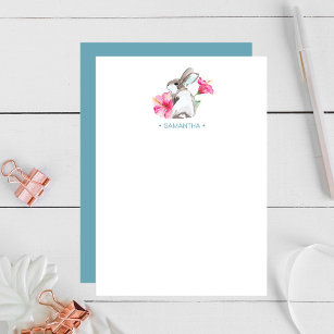 Pink Bunny Personalised Stationery Note Card