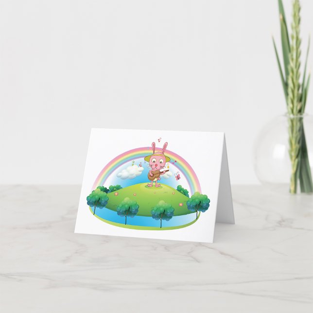 Pink Bunny Playing The Guitar Thank You Card (Creator Uploaded)