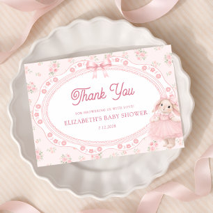 Pink Bunny Preppy Baby Shower Thank You  Card