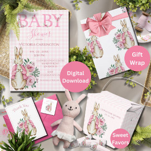 Pink Bunny Rabbit Baby Shower Invitation