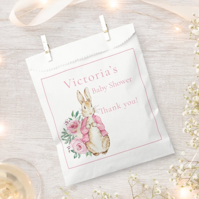 Pink Bunny Rabbit Floral Baby Shower Favour Bag (Clipped)