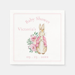 Pink Bunny Rabbit Floral Baby Shower Napkin
