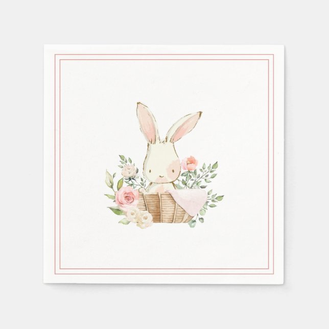 Pink Bunny Rabbit Girl Baby Shower Napkin (Front)