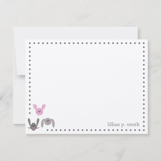 Pink Bunny Rabbit Personalised Note Card (Front)