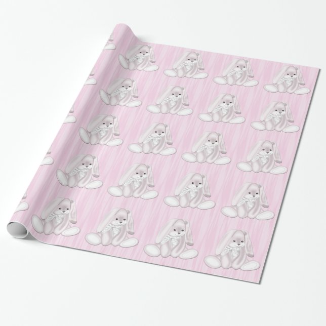 Pink Bunny Rabbit Wrapping Paper (Unrolled)