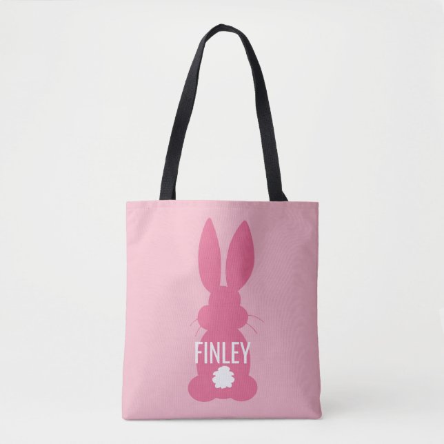 Pink Bunny Silhouette Easter Personalised Girls Tote Bag (Front)