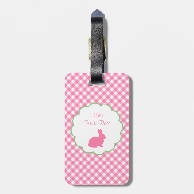 Pink Bunny Silhouette Luggage Tag (Back Vertical)