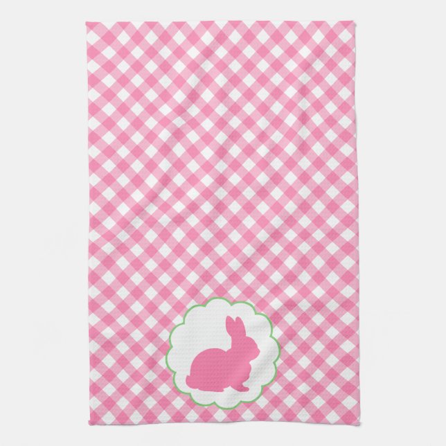 Pink Bunny Silhouette Tea Towel (Vertical)