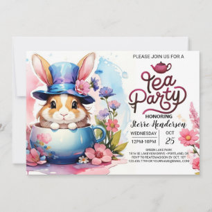 Pink Bunny Tea Party Baby Shower Invitation