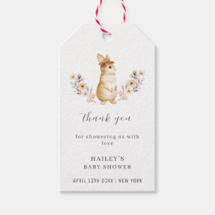 Pink Bunny Wildflower Girl Baby Shower Gift Tags