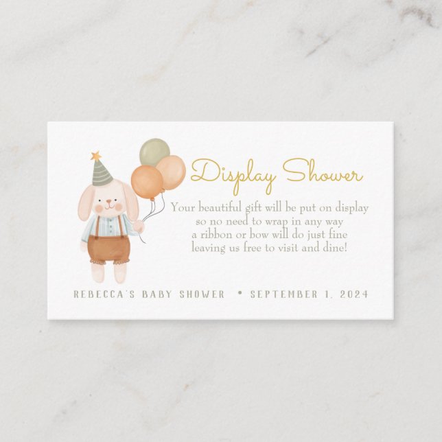 Pink Bunny with Baloons Display Shower  Enclosure Card (Front)