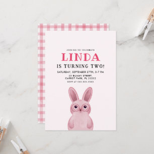 Pink bunny with glasses girl’s birthday party invitation