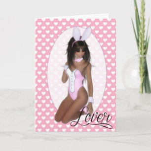 Pink Bunny Woman Happy Valentine d3 Greeting Card
