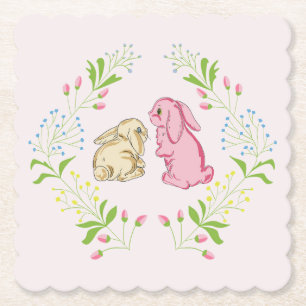 Pink Bunny Wreath Easter Coaster