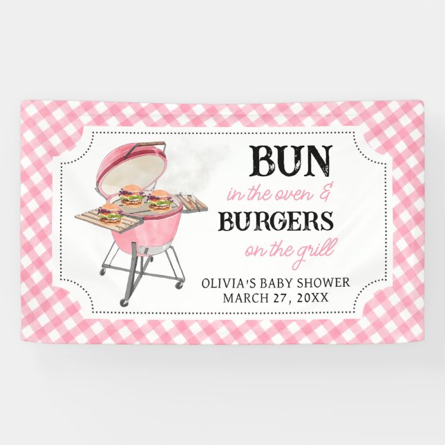 Pink Burger BBQ Baby Shower Banner (Horizontal)