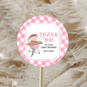 Pink Burger BBQ Baby Shower Classic Round Sticker