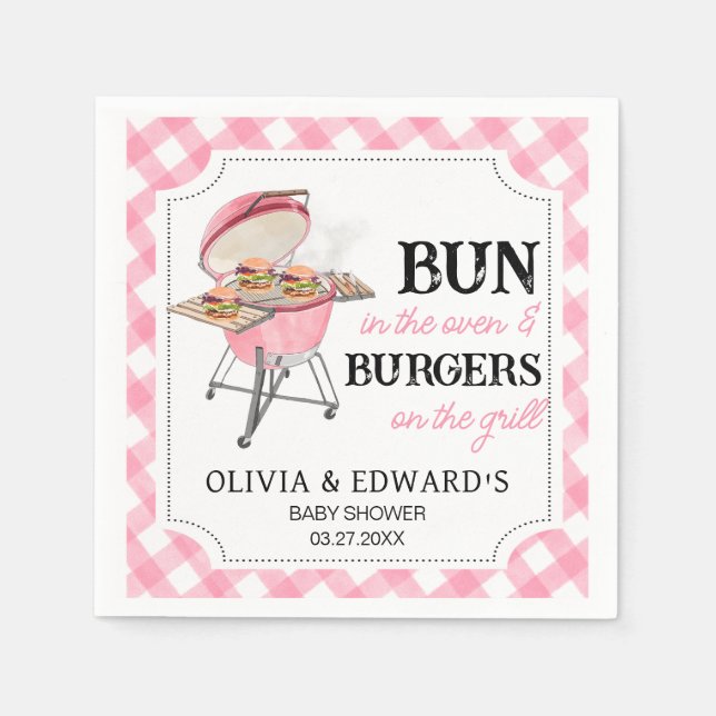 Pink Burger BBQ Baby Shower Napkin (Front)