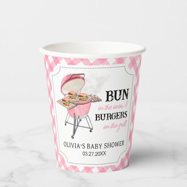 Pink Burger BBQ Baby Shower Paper Cups (Front)