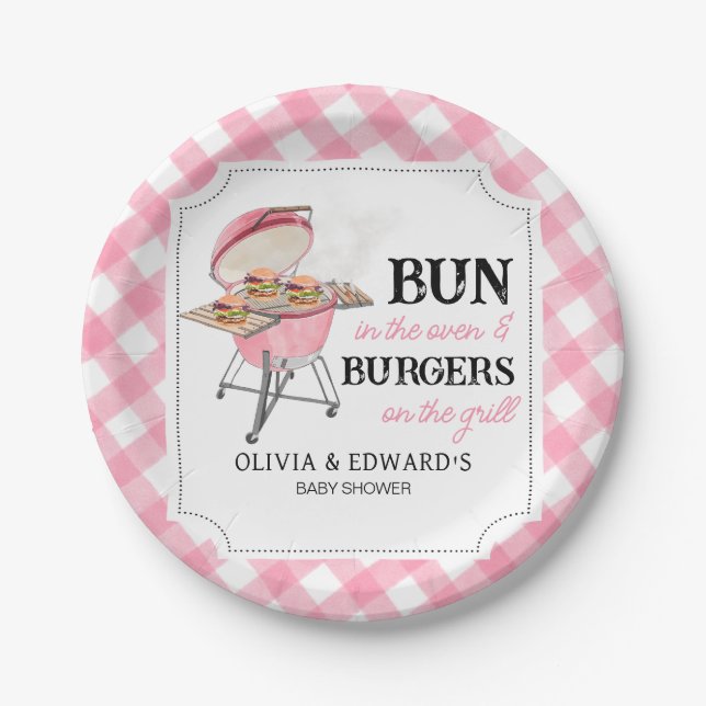 Pink Burger BBQ Baby Shower Paper Plate (Front)