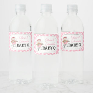 Pink Burger BBQ Baby Shower  Water Bottle Label