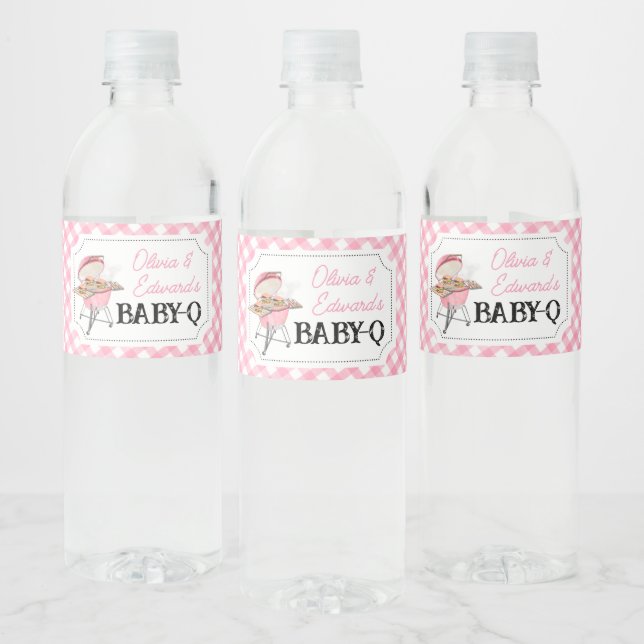 Pink Burger BBQ Baby Shower  Water Bottle Label (Bottles)