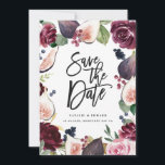 Pink, burgundy and fig floral photo save the date<br><div class="desc">Pink,  burgundy and fig floral photo save the date card. Beautiful watercolor illustration and modern script handwriting. Part of a collection.</div>