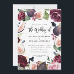 Pink, burgundy and fig floral wedding invitation<br><div class="desc">Pink,  burgundy and fig watercolor floral wedding invitation. Watercolor floral,  foliage and hand painted fruit. Part of a wedding suite. Background colour can be customised.</div>