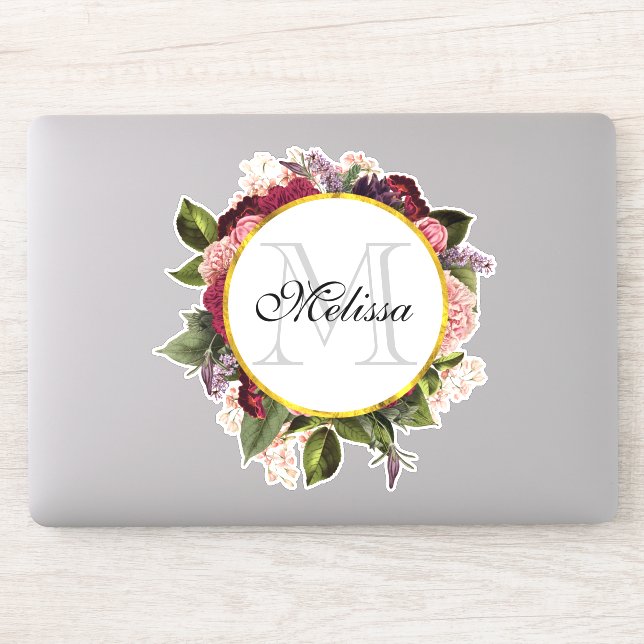 Pink Burgundy and Green Florals Monogram (Computer)