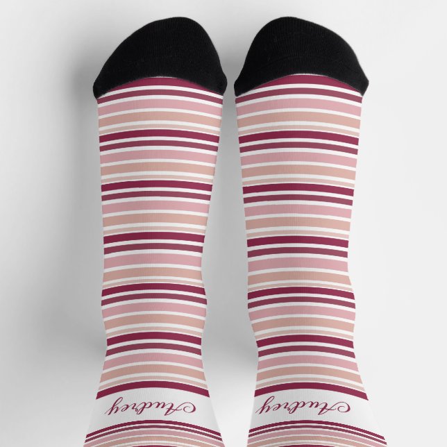 Pink Burgundy And White Stripe Socks (Top)