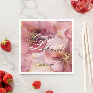 Pink Burgundy Blush Floral Love Wedding Napkin