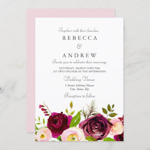 Pink Burgundy & Blush Flowers Wedding Invite