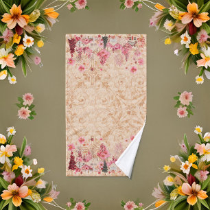 Pink  Burgundy Cream Holiday Village Hand Towel