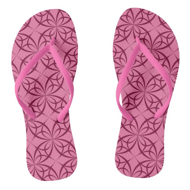 Pink Burgundy Curve Pattern Beachy Thongs (Footbed)