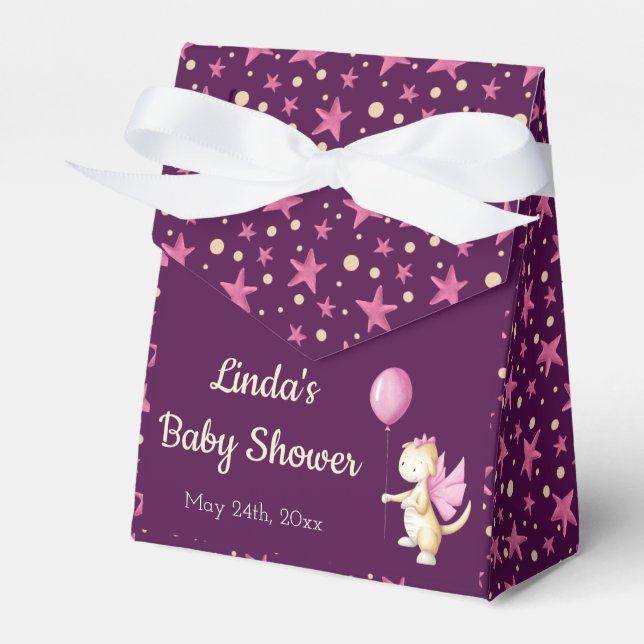 Pink Burgundy Cute Dragon Girl Baby Shower  Favour Box (Front Side)