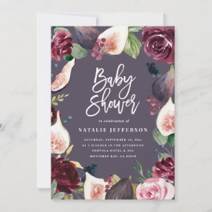 Pink, burgundy, + fig watercolor floral and script