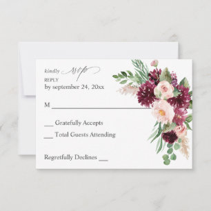 Pink & Burgundy Floral 7 no Meal RSVP Card