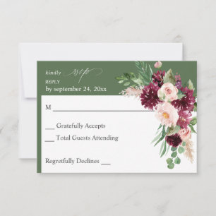 Pink & Burgundy Floral 7 no Meal RSVP  - Green