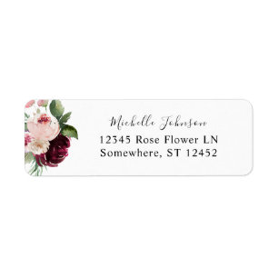 Pink & Burgundy Floral 7  Return Address Label